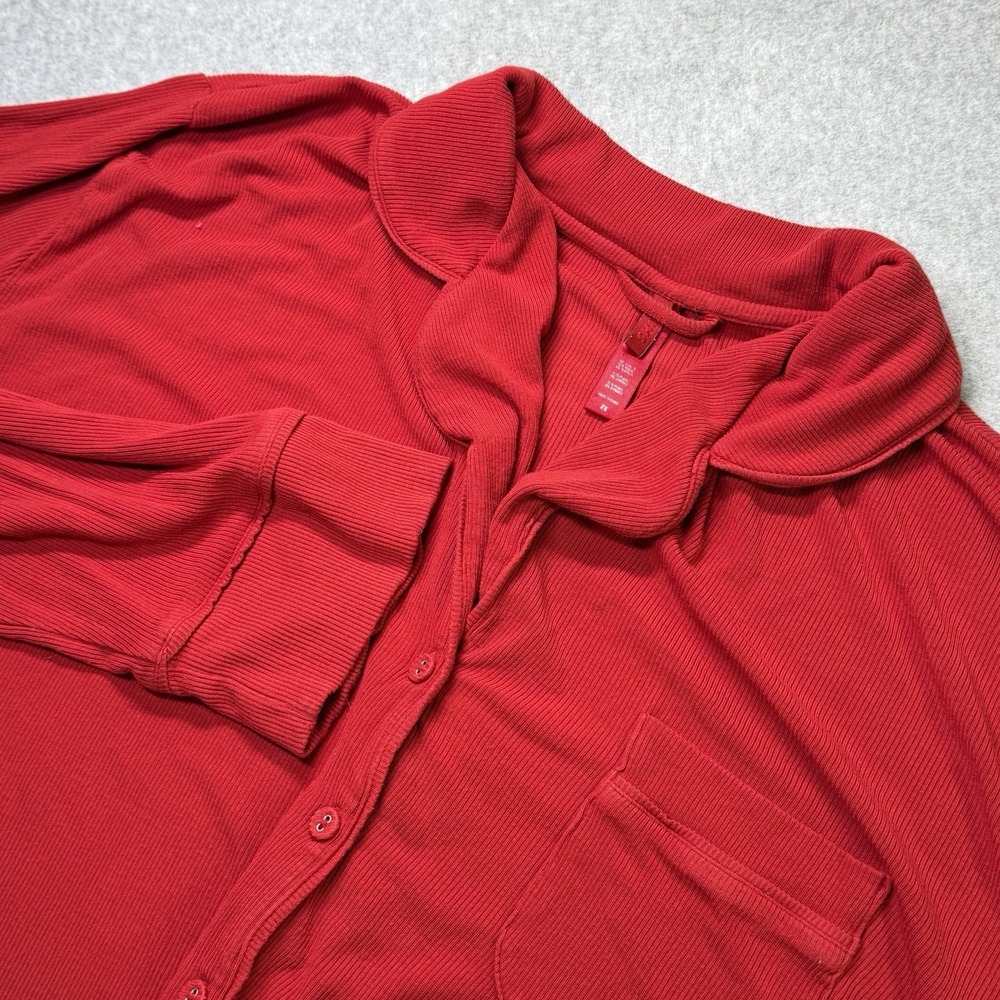Skims Soft Lounge Button Front Top‎ Women's XXL Red Long Sleeve Loungewear Shirt